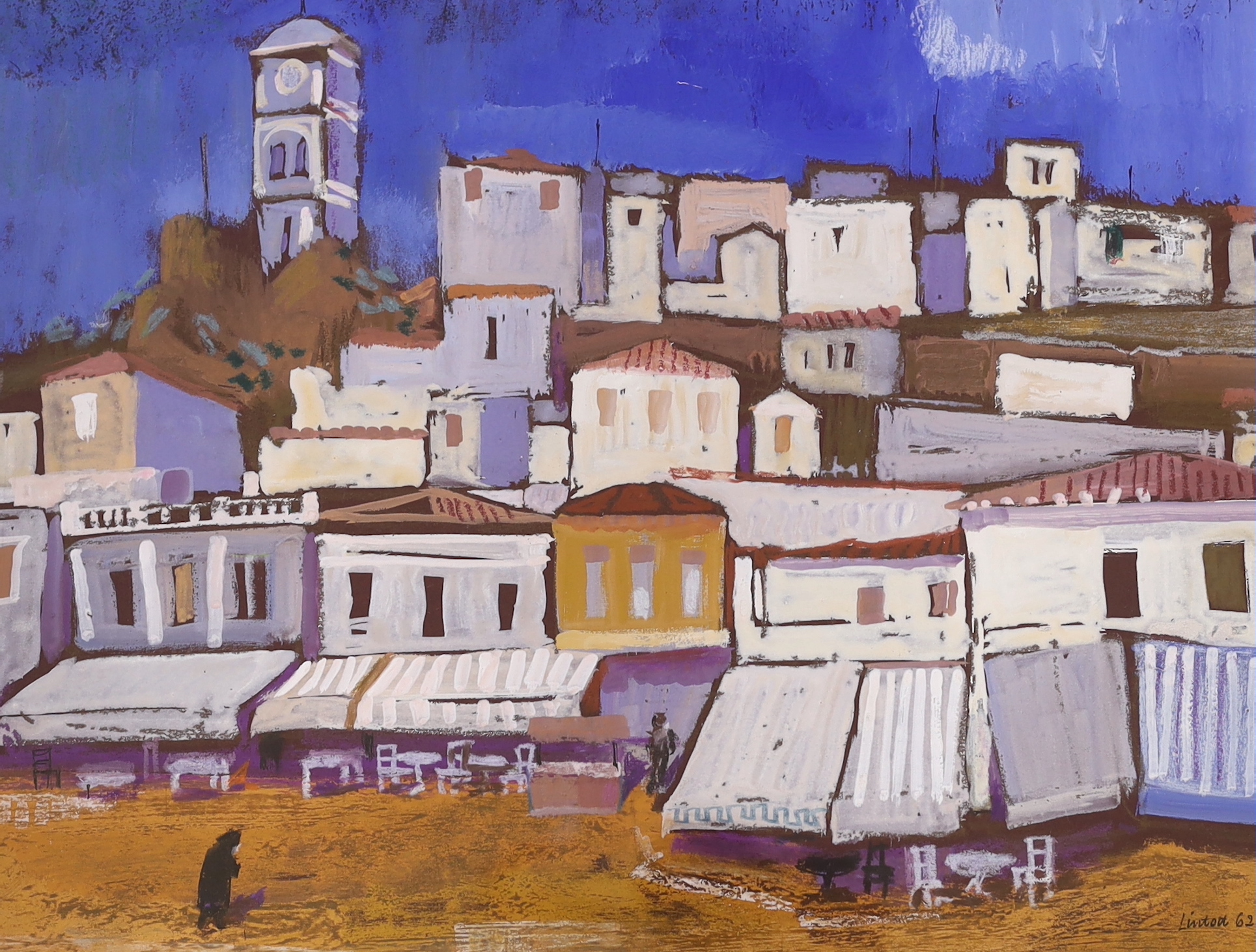 Geoffrey Lintott (20th century), mixed media, 'Poros, Greece', signed and dated ‘62, 44 x 33cm